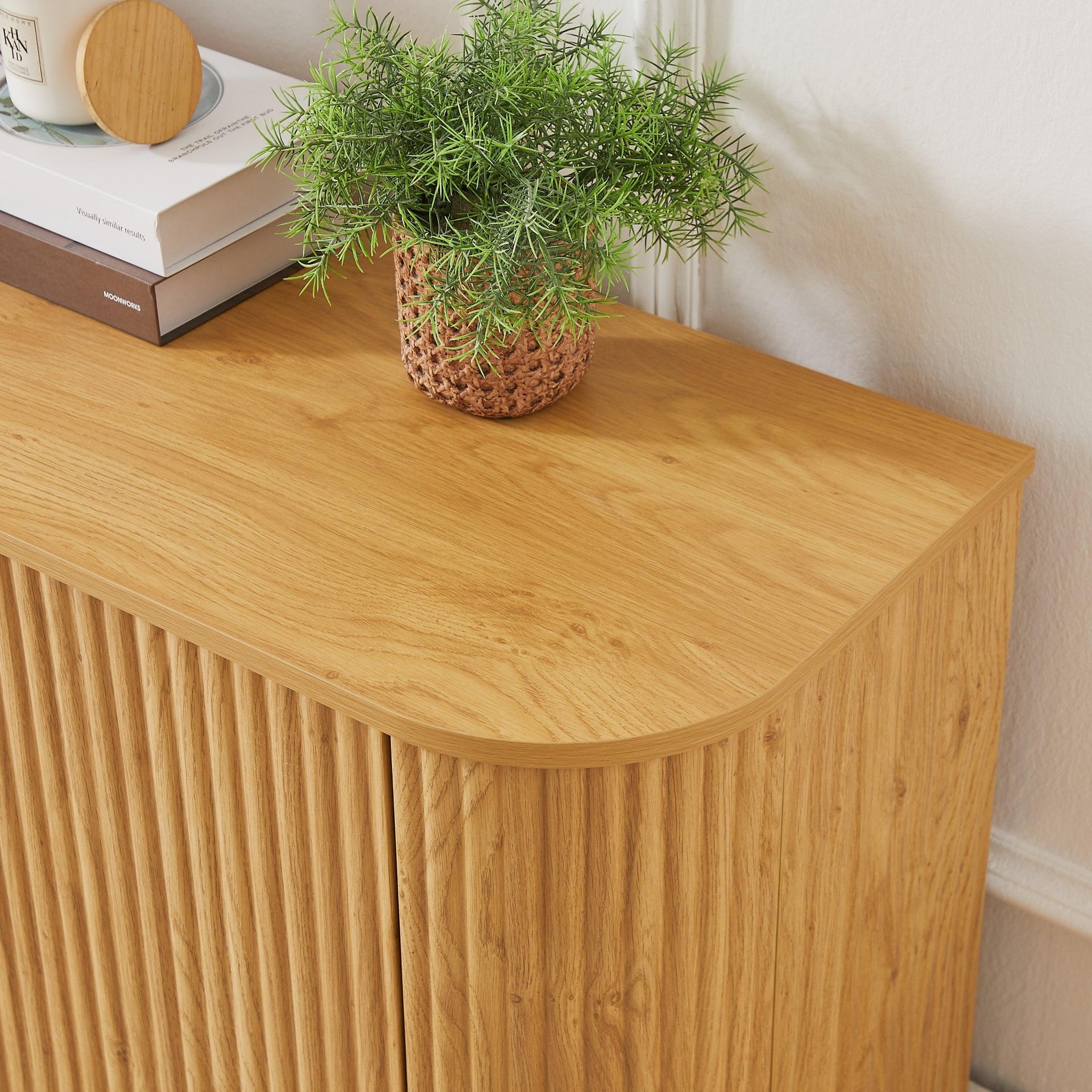 Ripple Modern TV Console – Soft Curves, Natural Wood Look