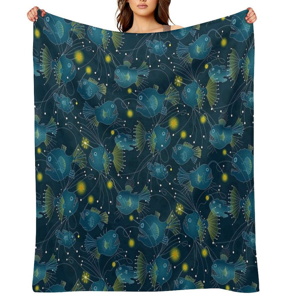 Angler Fish - Blue Wrinkle-free Throw Blanket