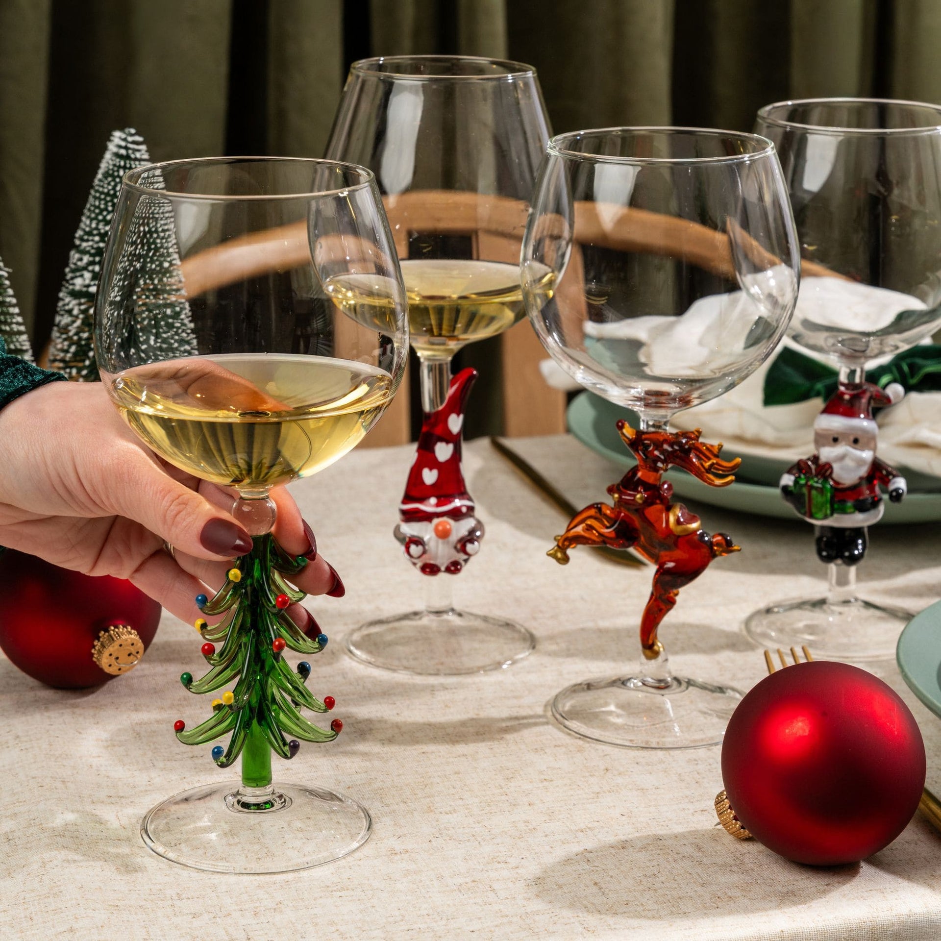 3D Christmas Tree Wine Glasses Jersey Art Glass