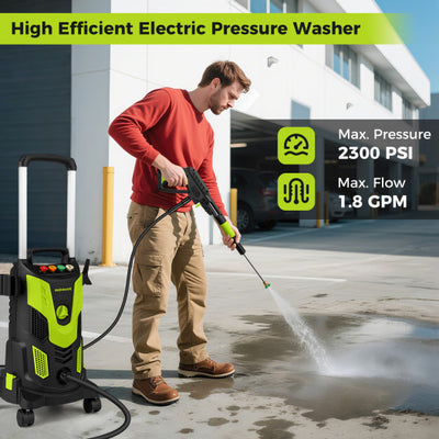 2300 PSI 1.8 GPM Electric High Pressure Power Washer-Green