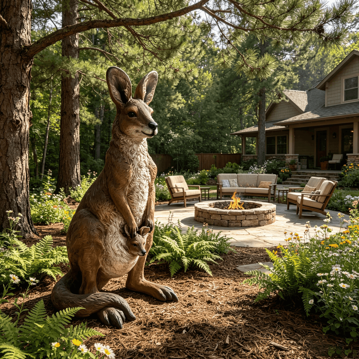 22'' Mother Kangaroo with Joey Statue