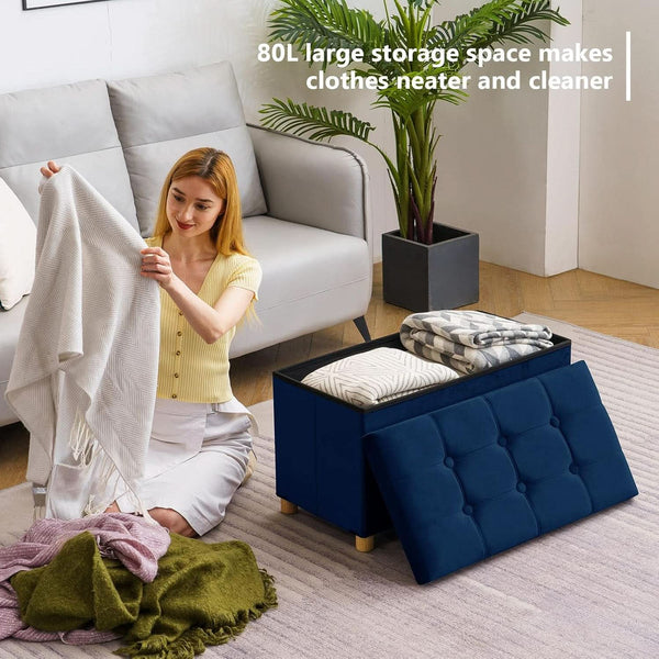 30 Inch Multifunctional Folding Storage Ottoman Navy