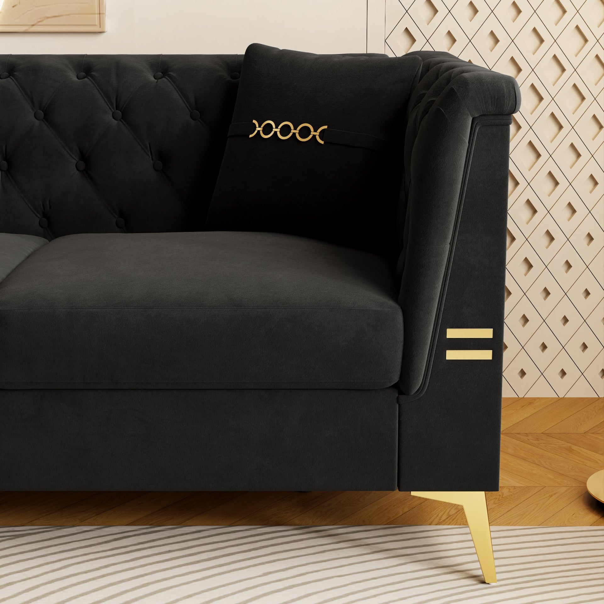 Black Velvet 3‑Seat Sofa