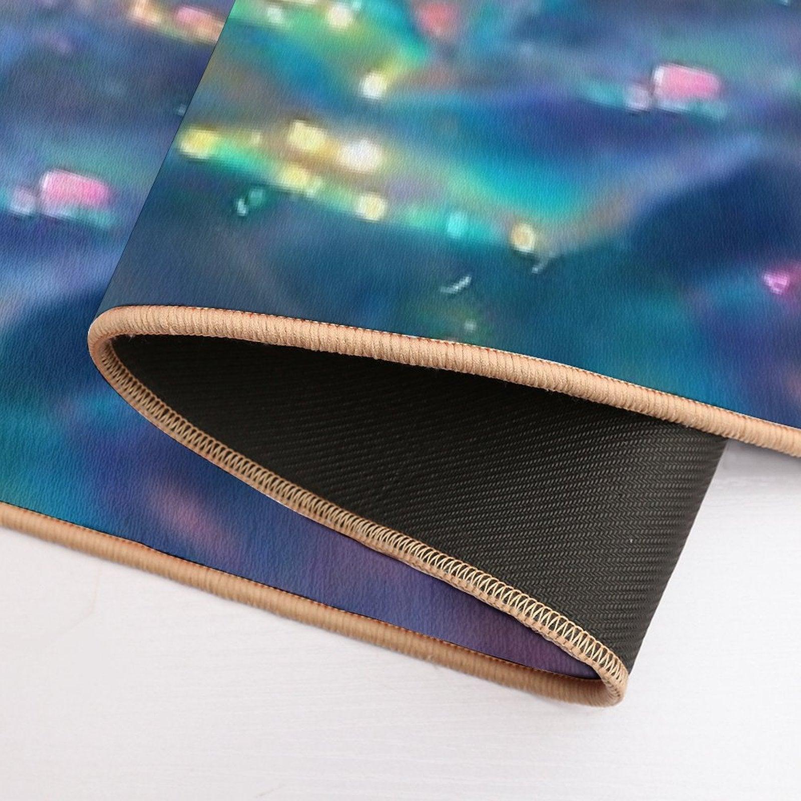 Sparkling Blue Rainbow Waves Bath Mat