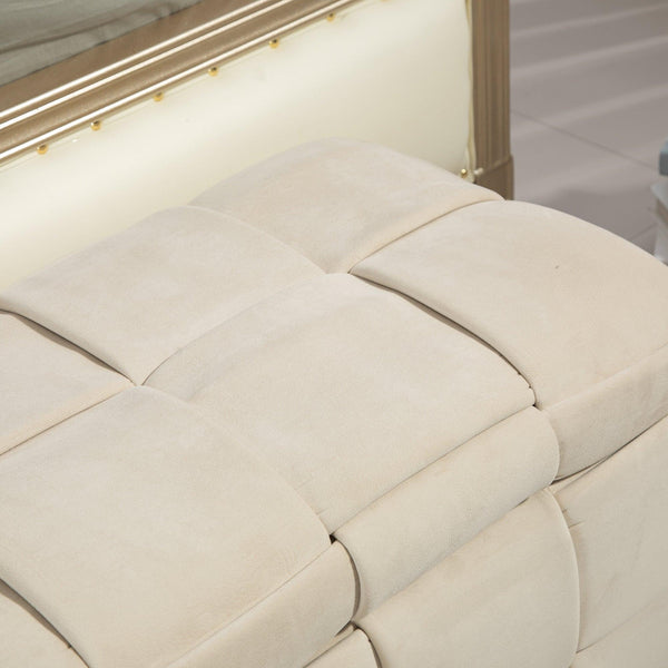COOLMOR storage Ottoman chair, bedroom end stool, cushioned fabric entrance cushioned footstool with safety hinge (beige)