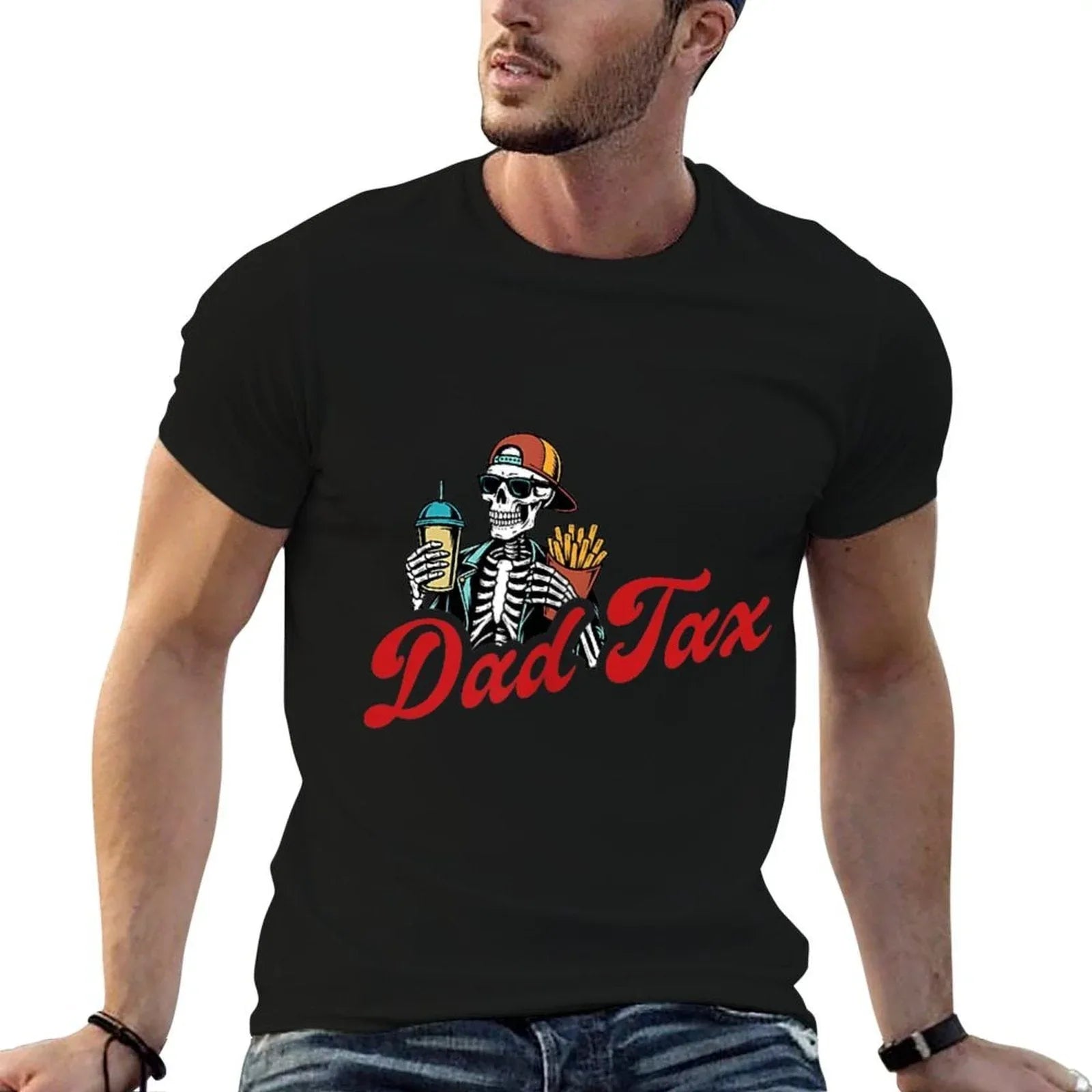 Dad Tax Making Sure It's Not Poison Skeleton Dad Tax 2 Sided  Oversized Silhouette T-Shirt
