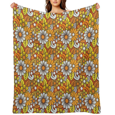 Retro 70s Flower Pattern Comfort Throw Blanket