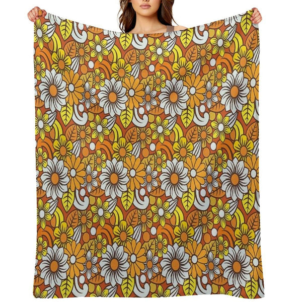 Retro 70s Flower Pattern Comfort Throw Blanket