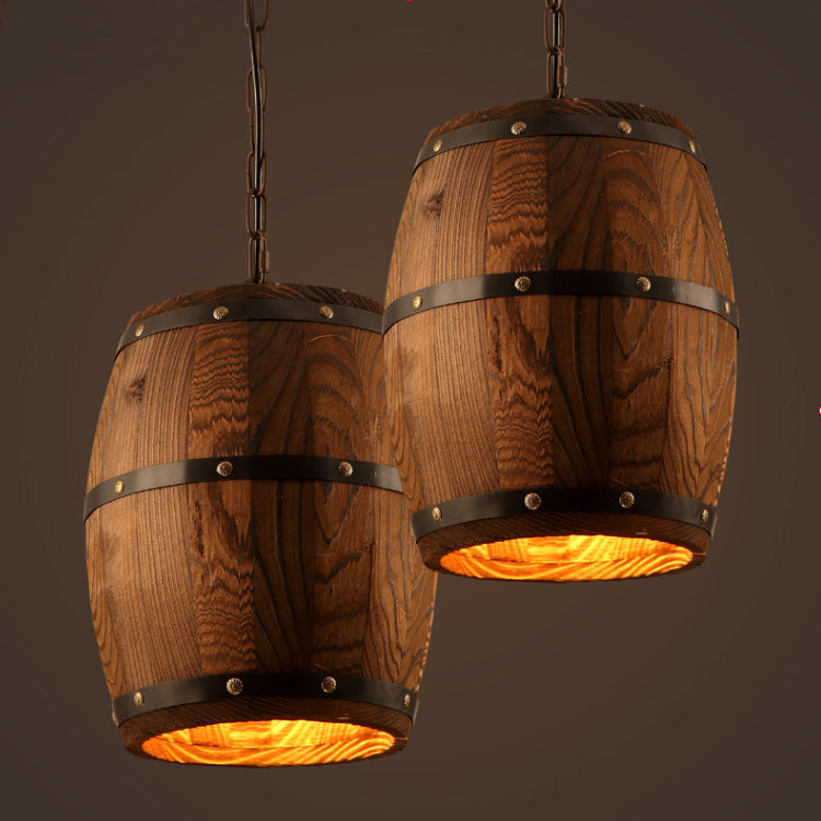 Creative personality wine barrel wooden chandeliers Decorbites