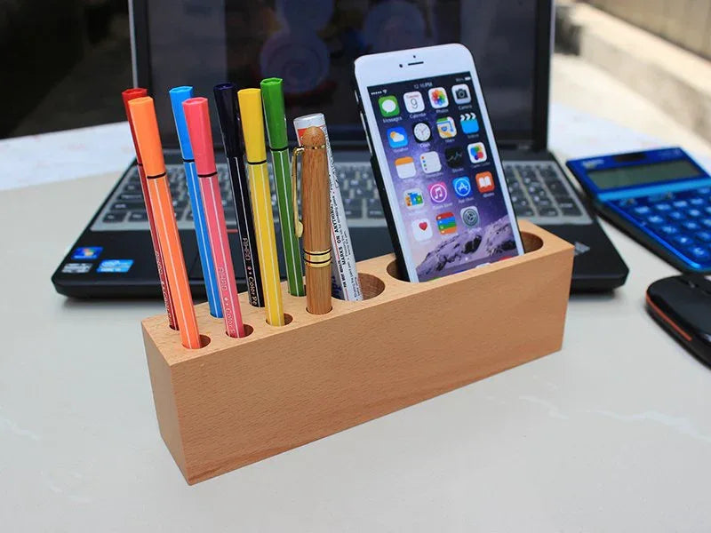 Wood Phone Holder & Pen Container