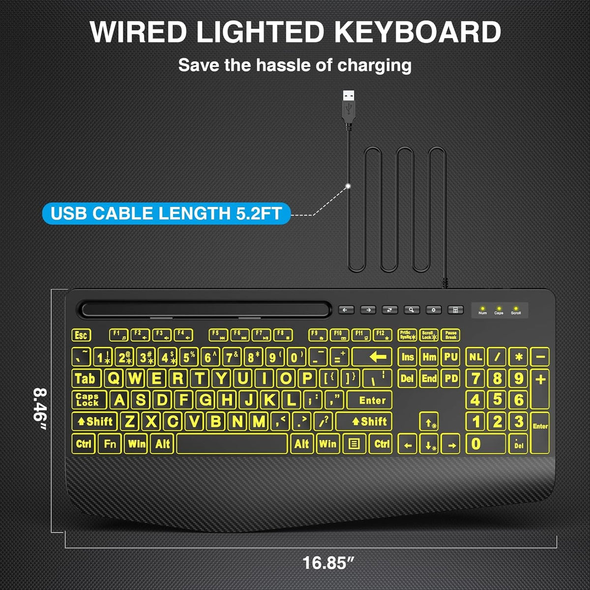 Wired Keyboard Mouse Combo – Large Print Backlit with Ergonomic Wrist Rest & 6-DPI RGB Mouse