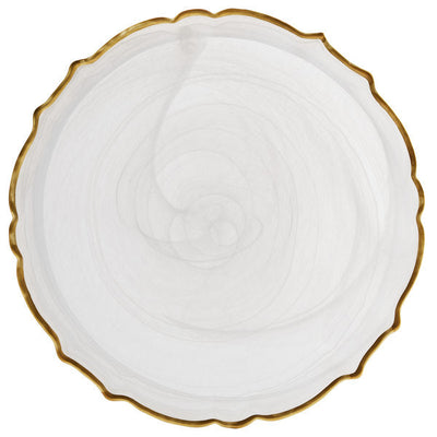 Alabaster Scallop White Charger Plate with Gold Rim by American Atelier