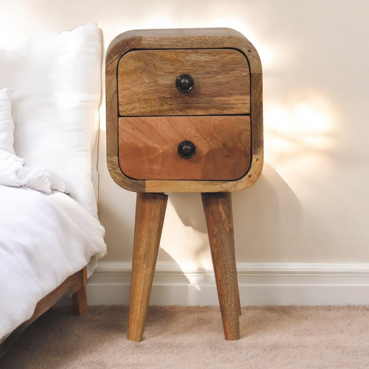 Solid Wood Extra Mini Curved Oak-ish Bedside Table