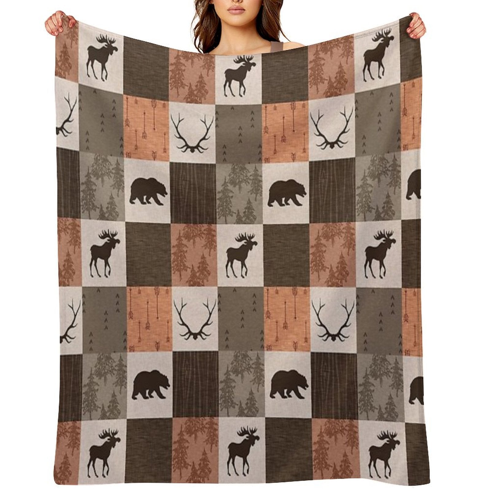 Woodland Patchwork - Rustbrown Easy Care Throw Blanket