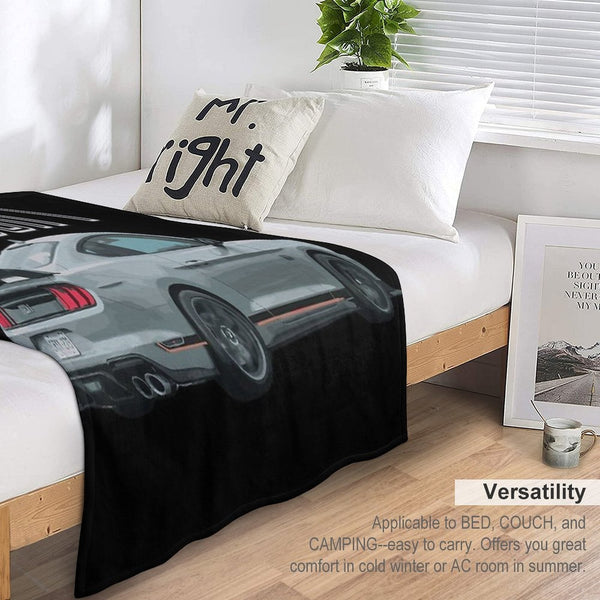 MACH 1 Mustang GT 5.0L V8 Performance Car Fighter Jet Gray Rear Sustainable Throw Blanket