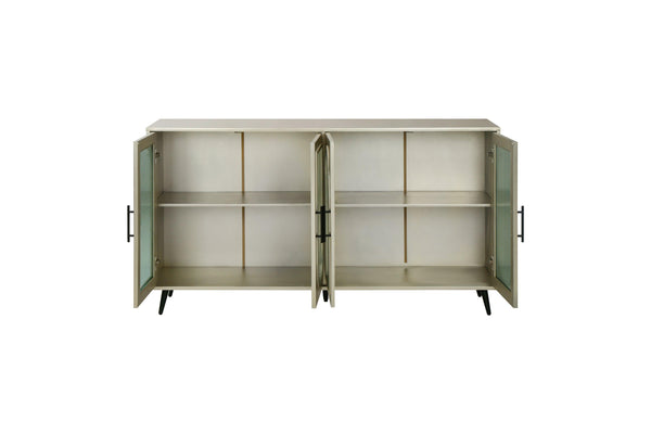 Wood TV Stand with Storage Cabinet & Adjustable Shelves