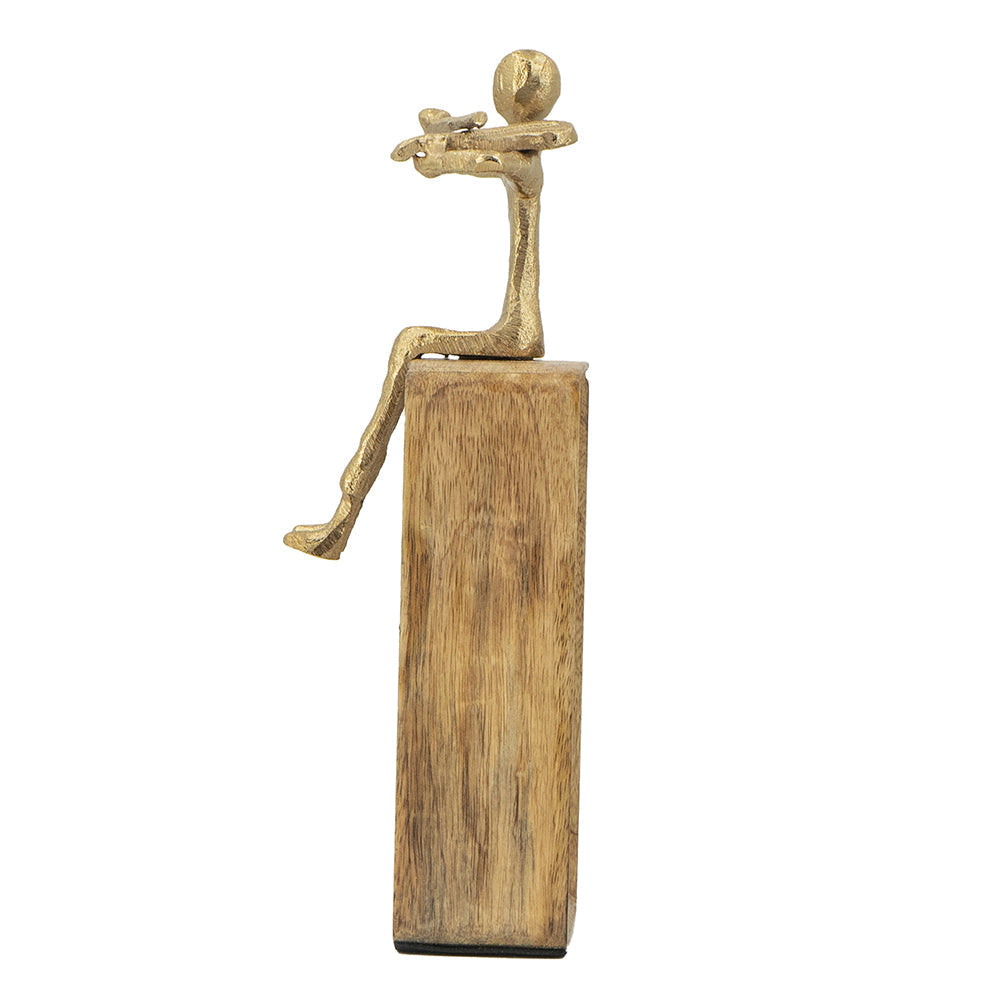 Musician Figure Sculpture with Mango Wood Base Decorative Tabletop Accent