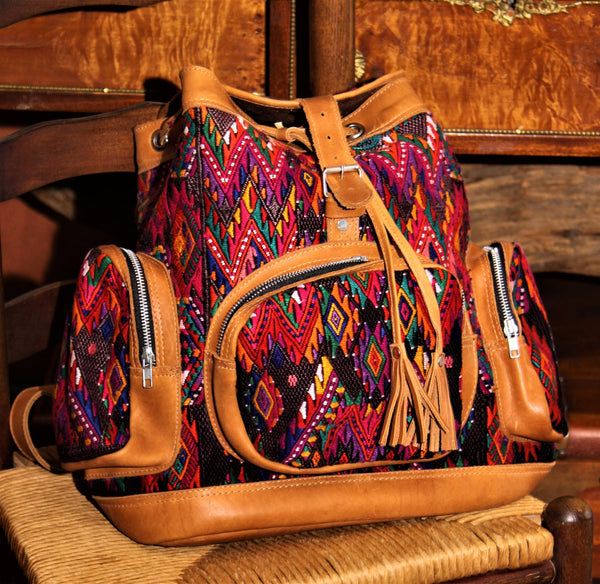 Hand-Woven Leather & Huipile Backpack