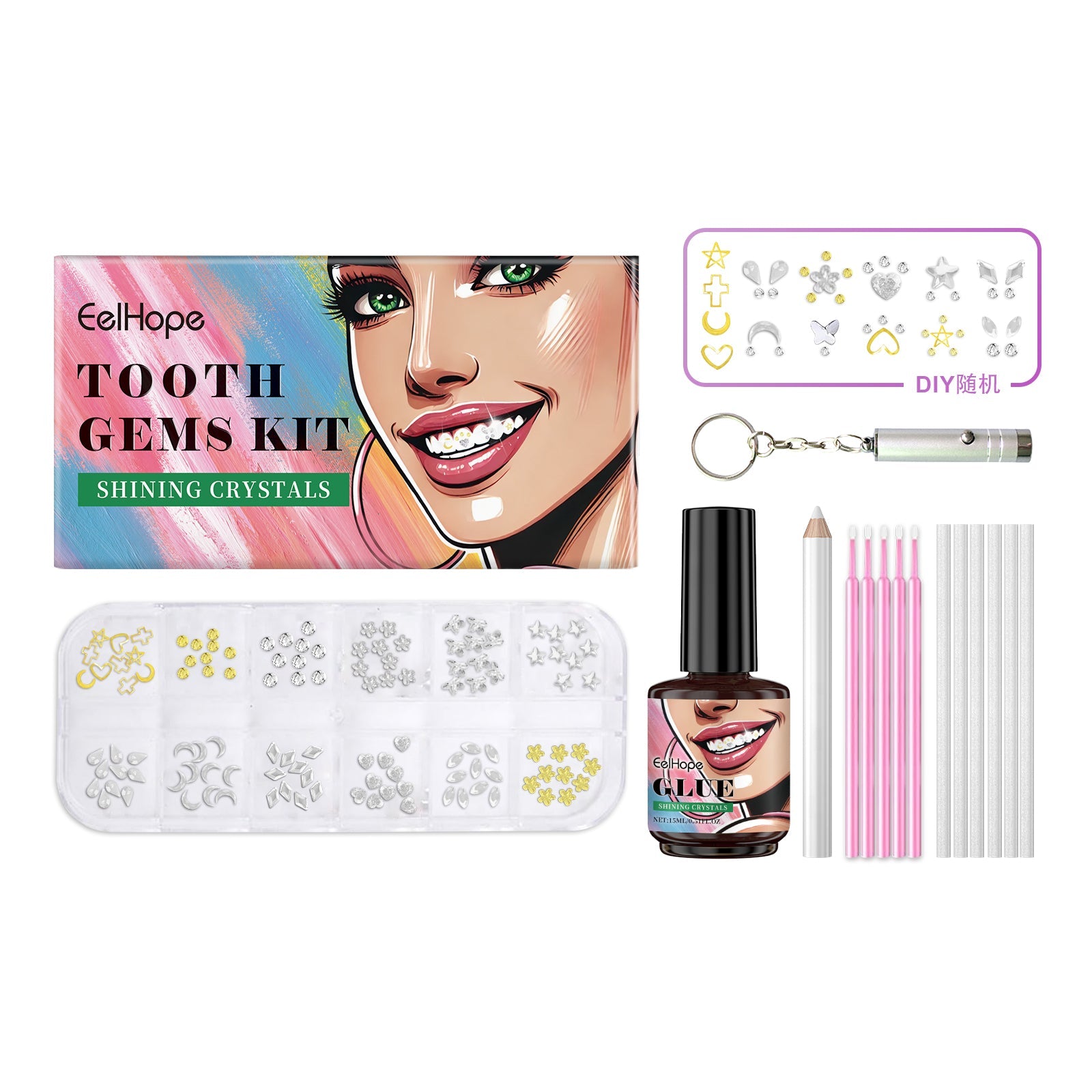 Dental Beauty Set Fashion Beauty Decorative Diamond Combination Personality Sparkle Light Up Smile Style