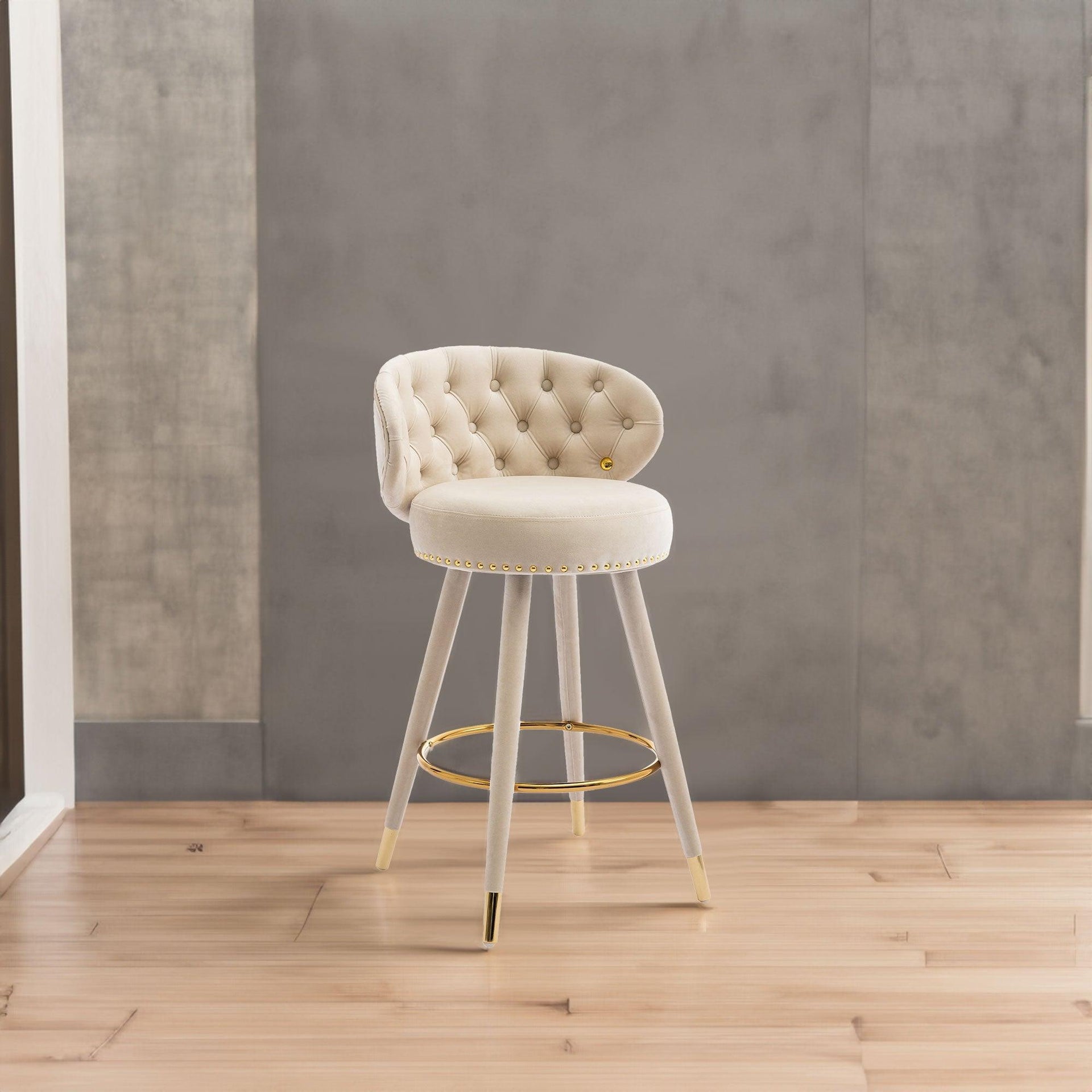 COOLMORE Counter Height Bar Stools Set of 2 for Kitchen Counter Solid Wood Legs with a fixed height of 360 degrees Beige