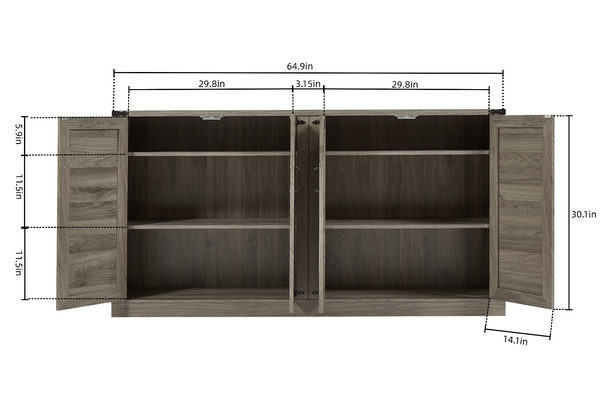 Wooden cabinet with dimensions labeled on a white background