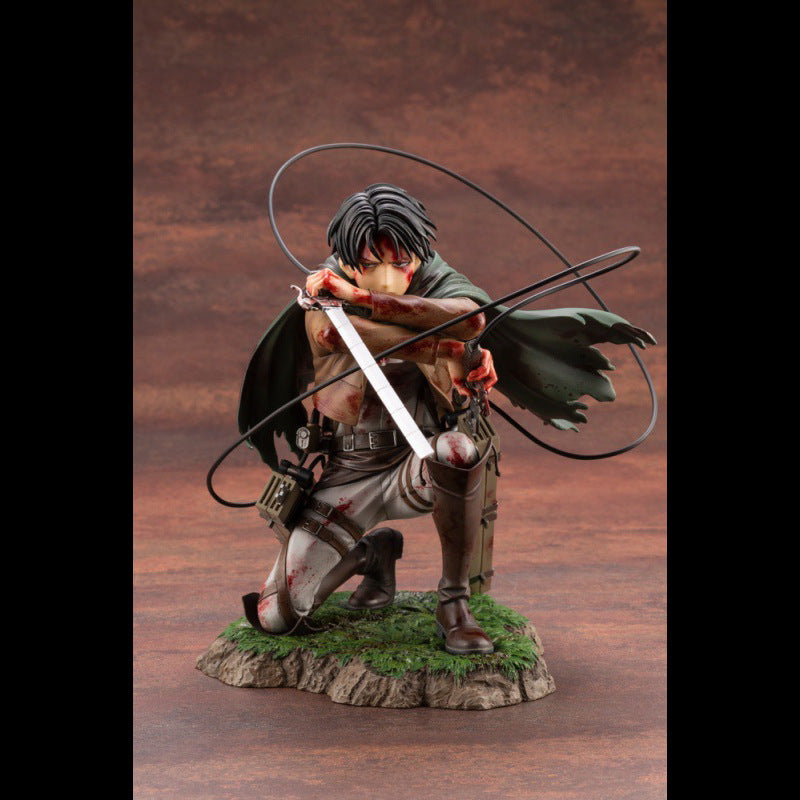 Attack on the giant army commander Liweier's figurine battle damage kneeling posture blood battle figurine anime model
