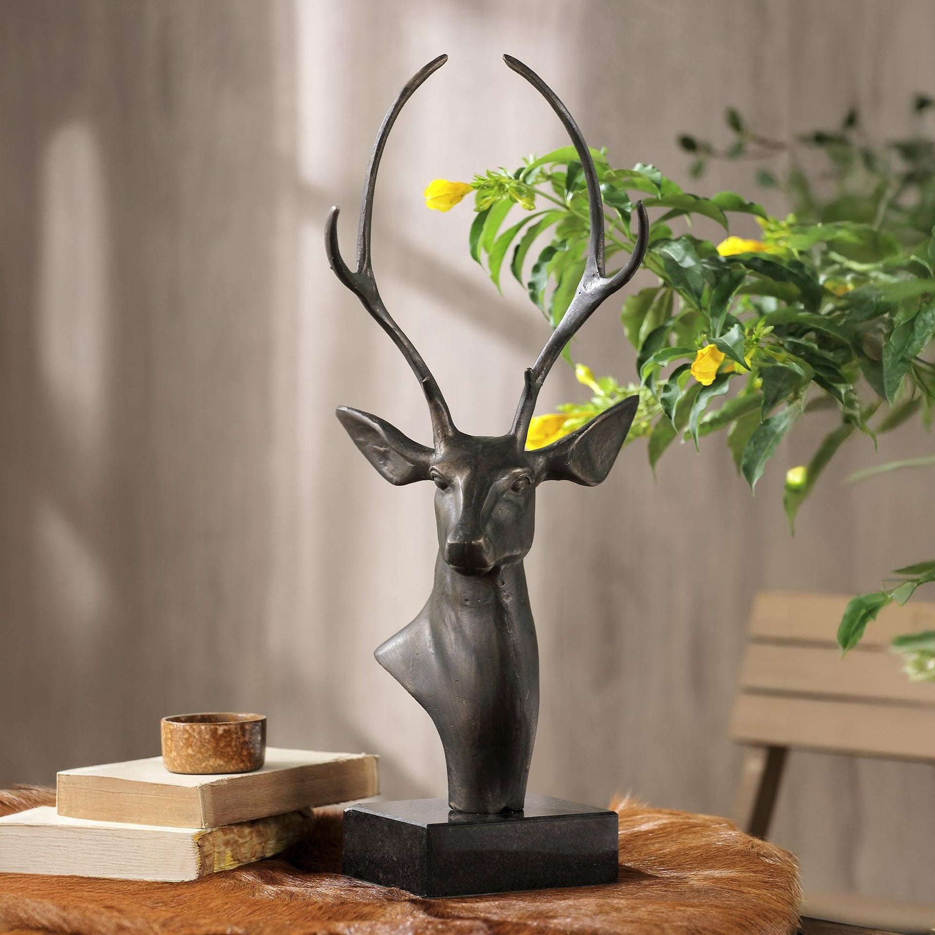 23''H Aluminum Deer Bust on Base