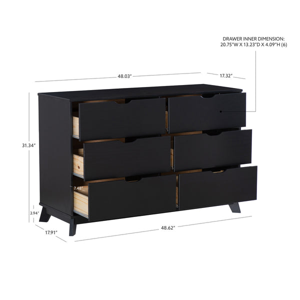 PORTIX BLACK 6 DRAWER DRESSER