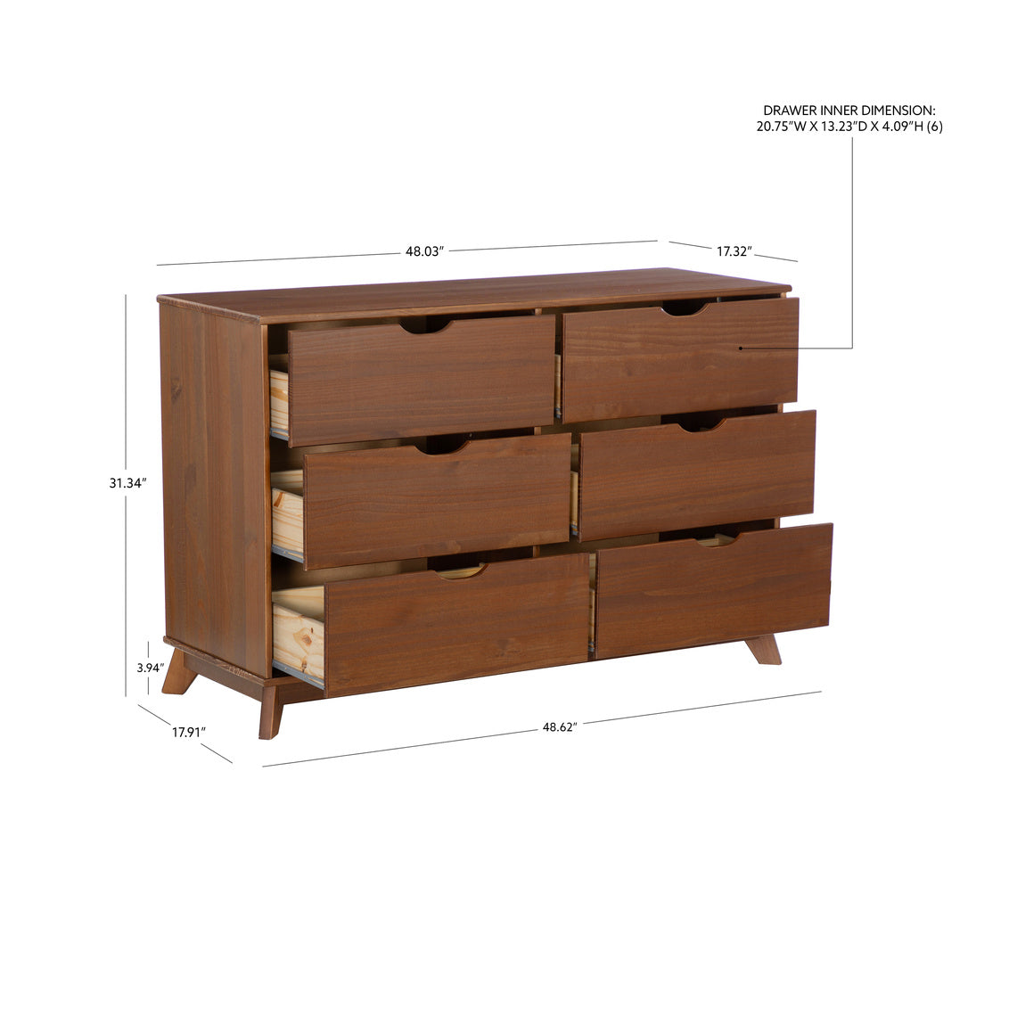 PORTIX WALNUT 6 DRAWER DRESSER