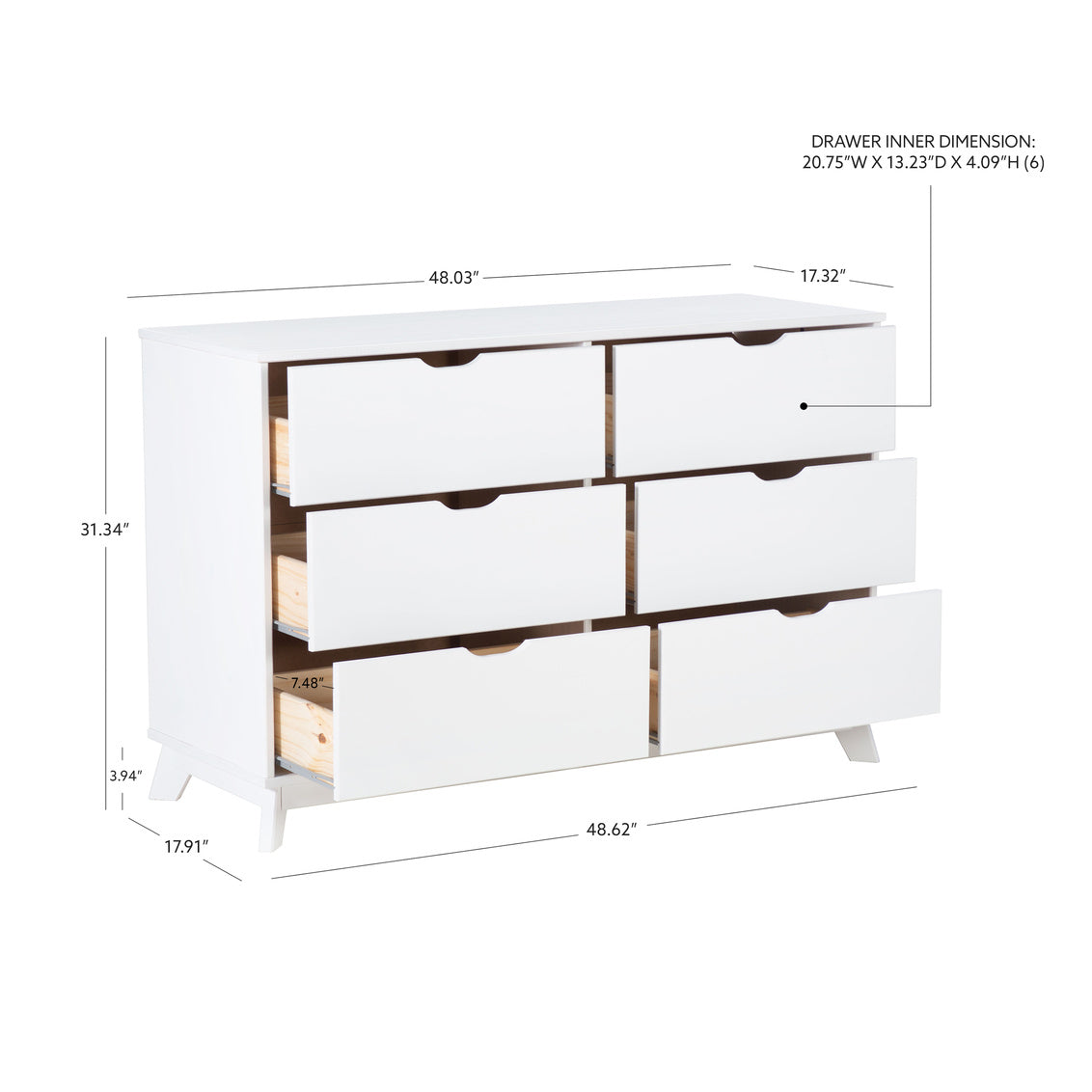 PORTIX WHITE 6 DRAWER DRESSER