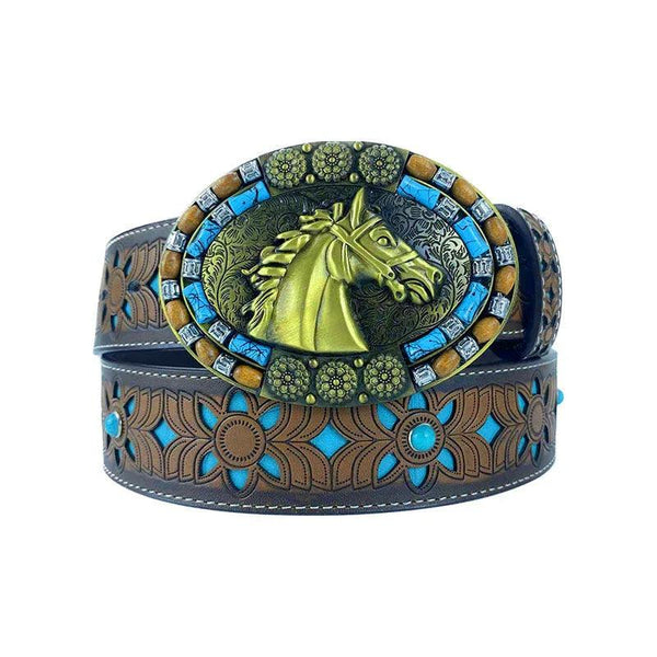 TOPACC Western Turquoise Belts - Oval Turquoise Horse Buckle#1 Copper/Bronze - Gifts for You 'n Me