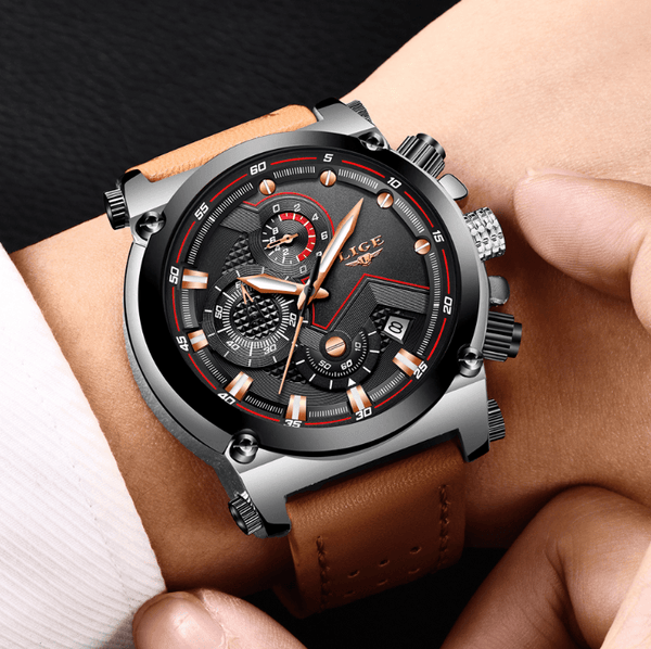 Men's Waterproof Modern Watch With Leather Belts, Stainless Steel Case Excellent Look Perfect Gift