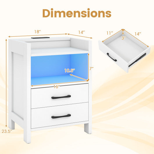 23.5 Inches Nightstand with Charging Station and Open Storage Shelf-White