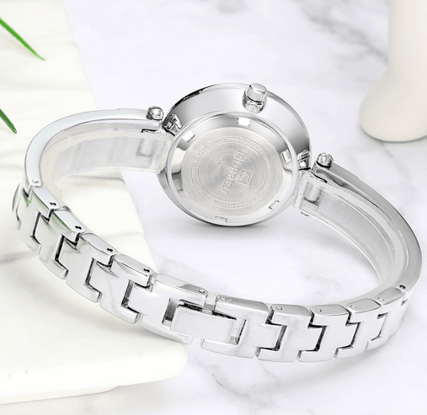 Womens Elegant Stainless Steel Watch With Ceramic Bracelet In Shimmering Marble Colors