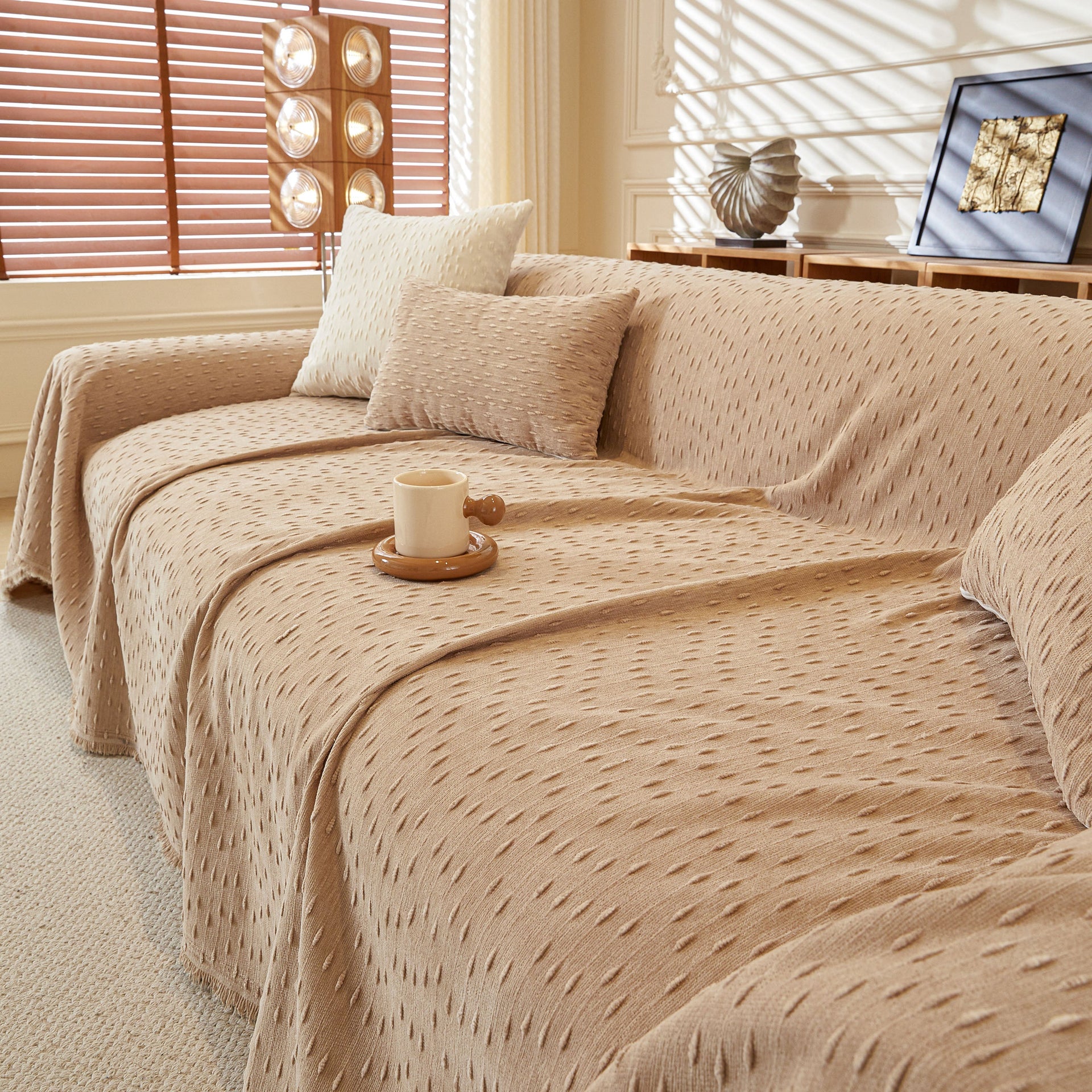 Textured Throw Blanket with 3D Dobby Weave, Minimalist Furniture Protector for Couch