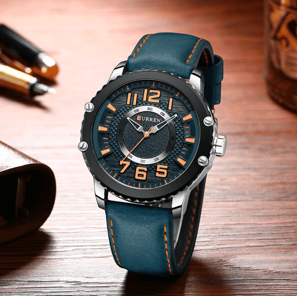 Men's Waterproof  Sport Watch With Leather  Belts  And Large Numbers Details Unique Design Perfect Gift