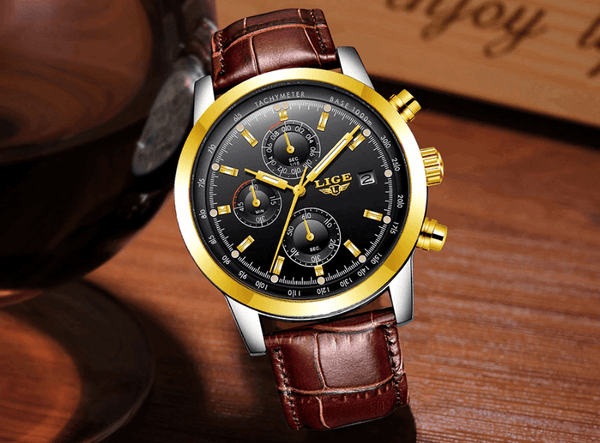 Men's  Waterproof Watch With Chronometers Date Display And Fluorescent Pointers Excellent Look Perfect Gift
