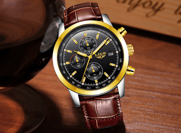 Men's  Waterproof Watch With Chronometers Date Display And Fluorescent Pointers Excellent Look Perfect Gift