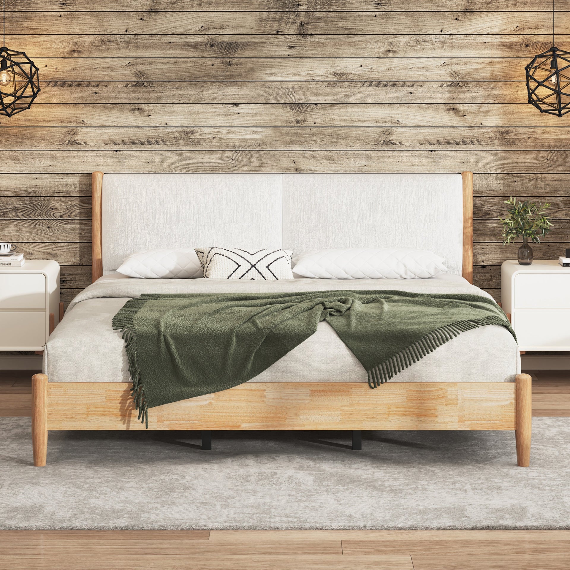 King Bed Frame with Upholstered Headboard
