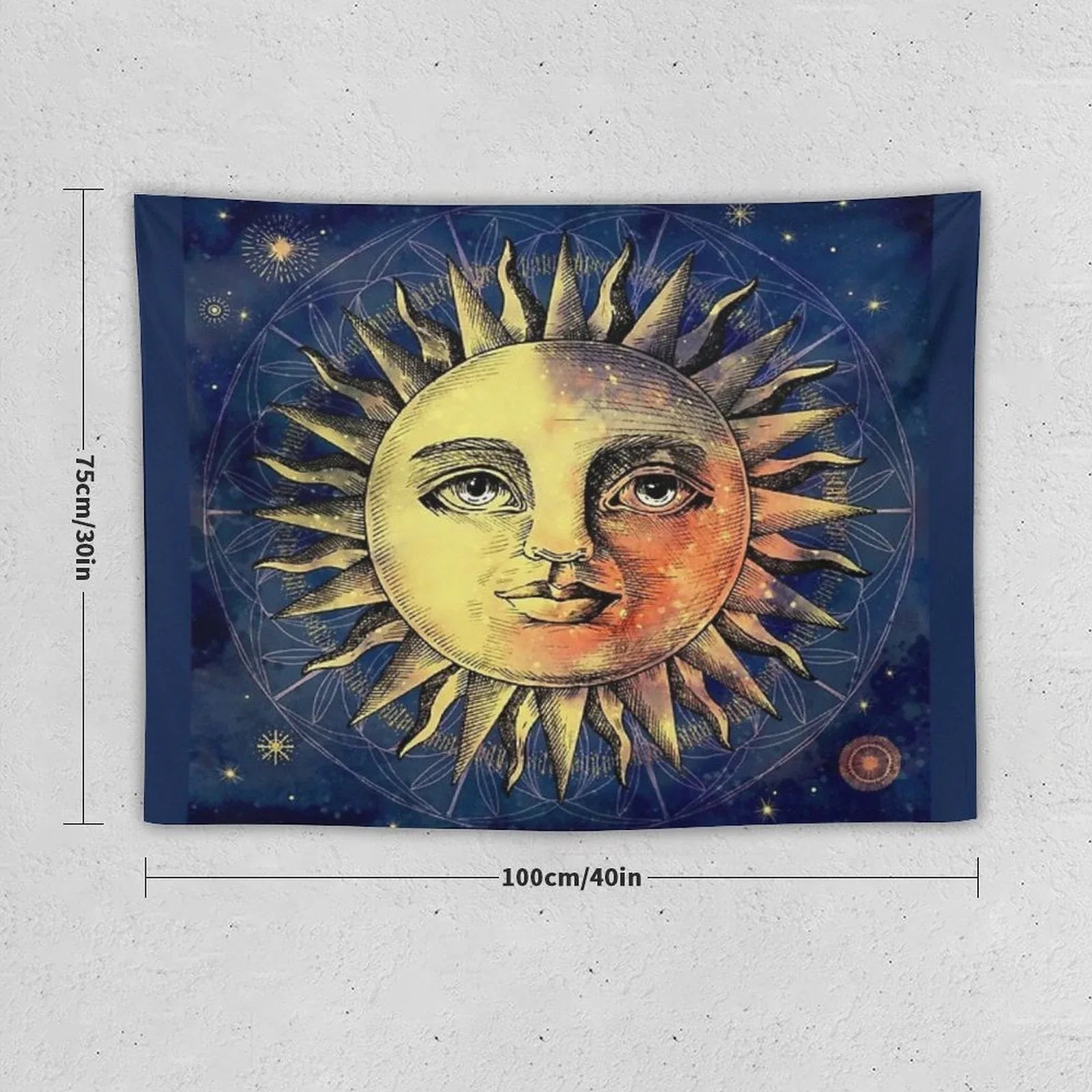 Celestial Antique Sun And Sky Watercolor Batik Tapestry