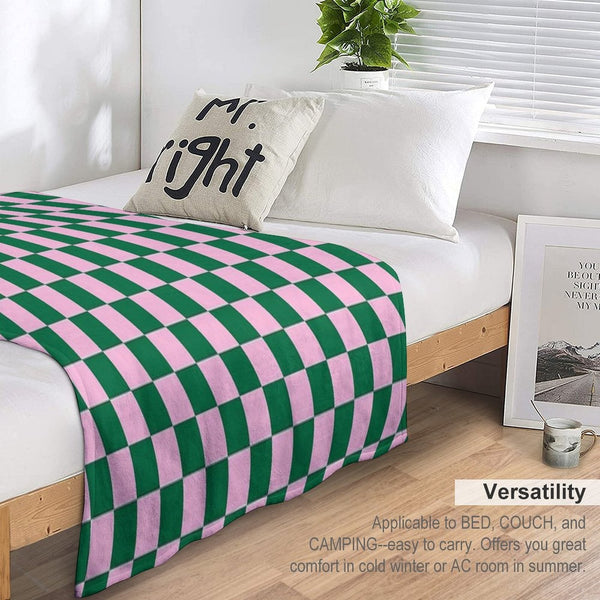 Cotton Candy Pink And Cadmium Green Checkerboard Premium Throw Blanket