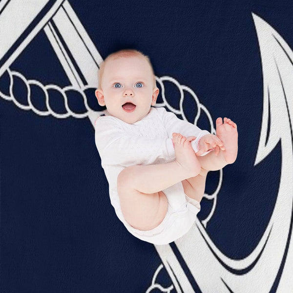 Anchor Nautical White & Navy Quick-dry Throw Blanket