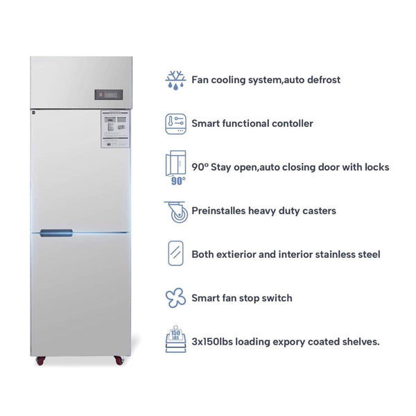 24-Inch Commercial 15 Cu.Ft Stainless Steel Reach-In Refrigerator With Two Split Doors (SAK67230)