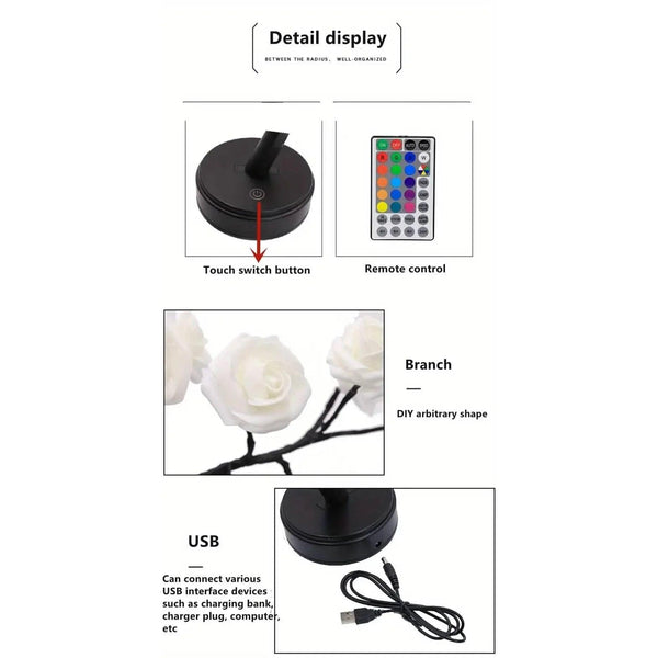 24 LED RGB 16 Colors Rose Tree Night Light Battery And USB Plug Operated Rose Flower Fairy Lights Remote Control