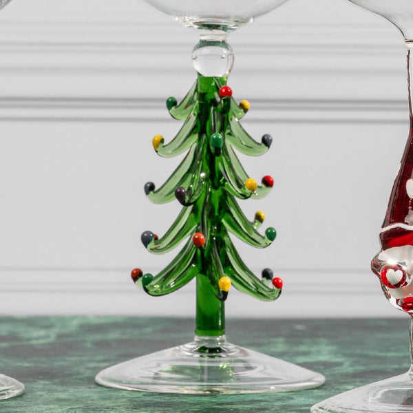 3D Christmas Tree Wine Glasses Jersey Art Glass