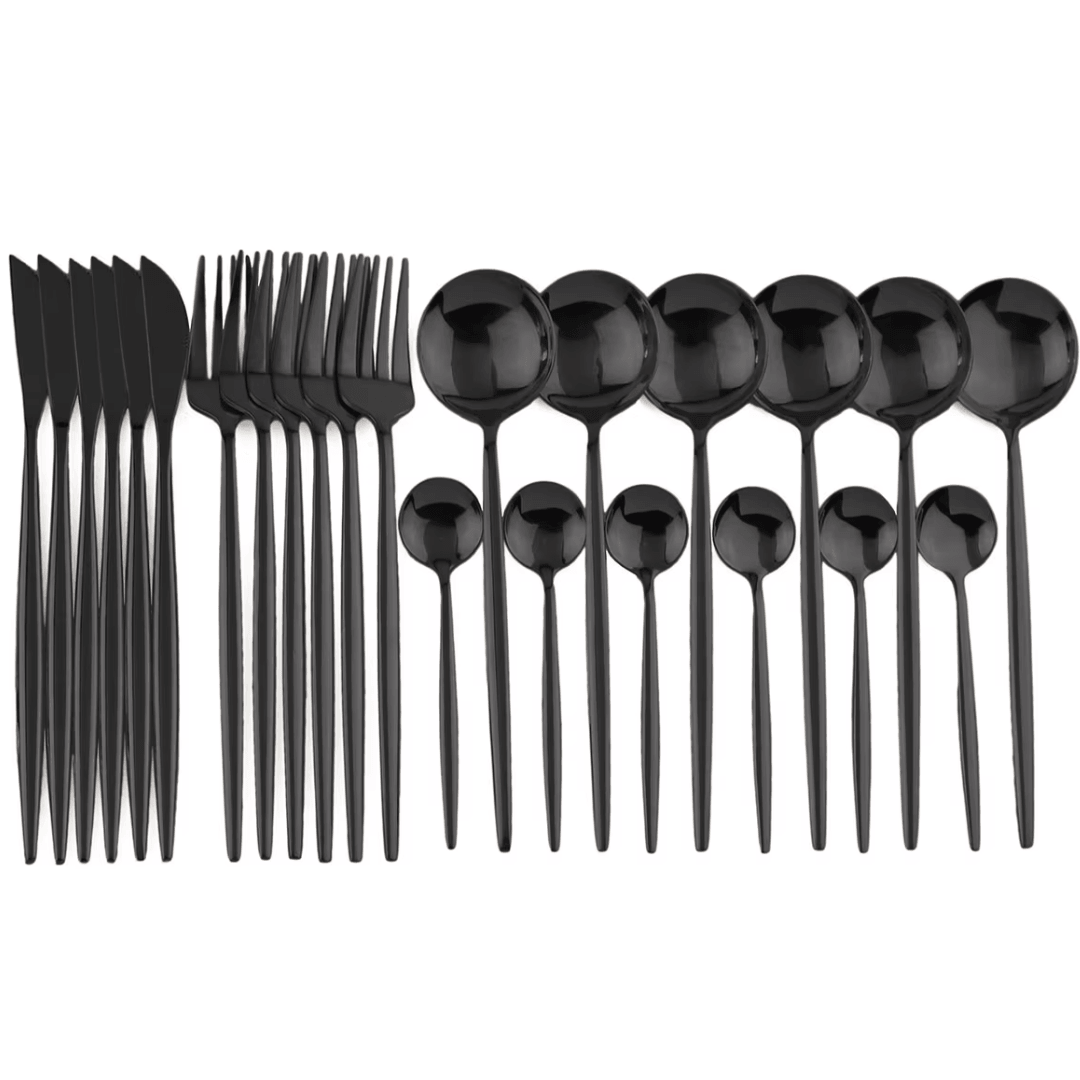 24 Piece Black Stainless Steel Cutlery Set for 4 with Steak Knives
