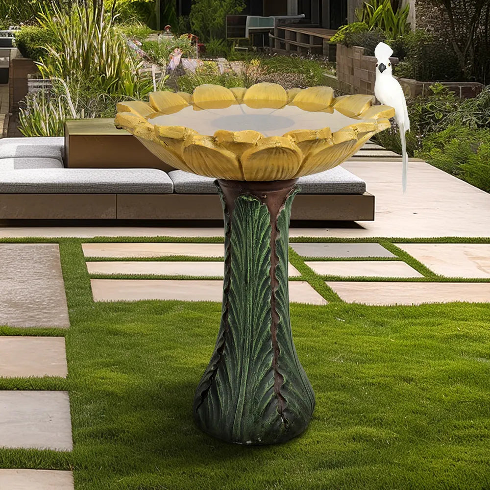 Concrete Sunflower Bird Bath Sculpted Basin 24 Inch