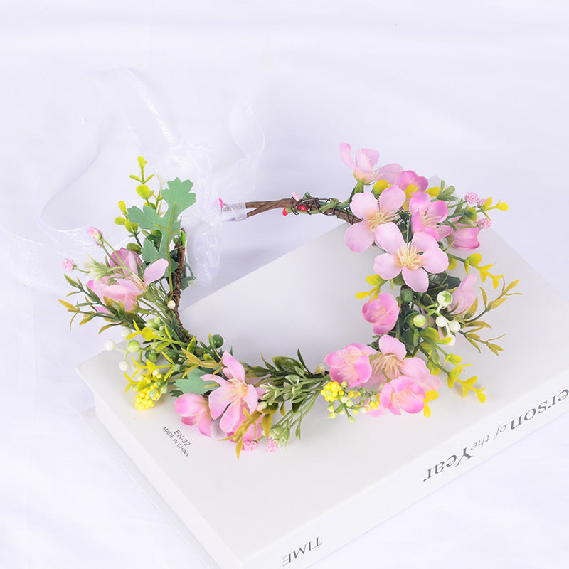 Flower Wreath Simulation Flower Leaves Hair Strap Photography Retro Hanfu Bridal Girl Flower Wreath Headwear