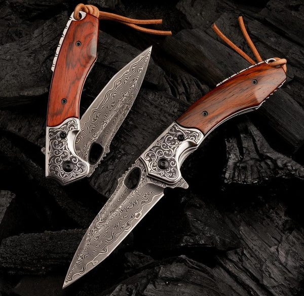 Starchaser Japanese Damascus Pocket Knife with Exotic Sandal Wood Handle