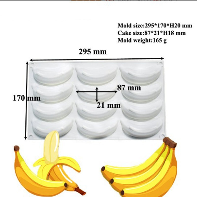 Silicone Mousse Cake Mold for French Desserts and Chocolate Filling - 12-Cavity Banana Shape